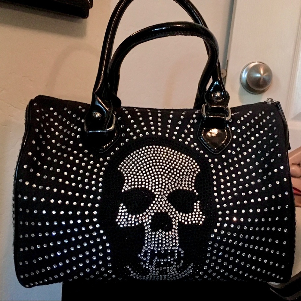 Black Skull Rhinestone large Handbag